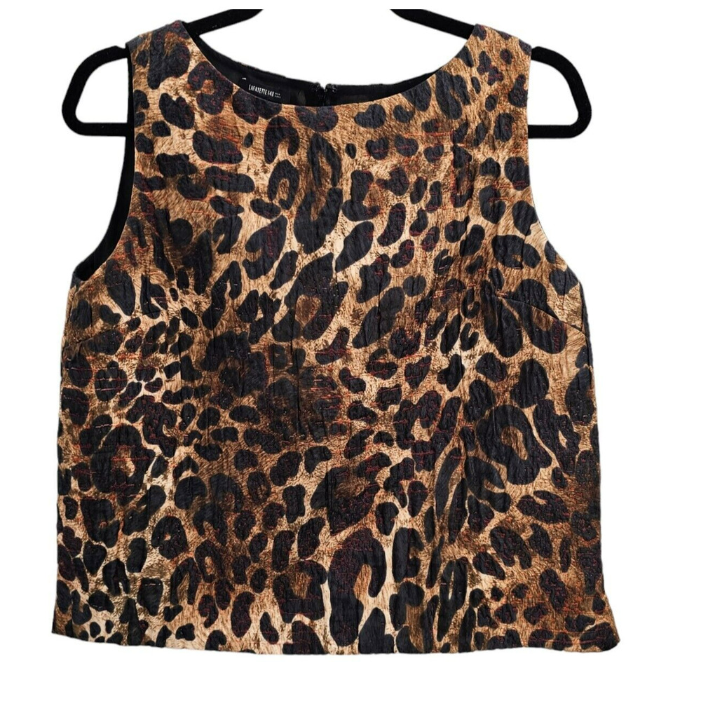 Lafayette 148 New York Top Leopard Animal Print Sleeveless Shell Tank